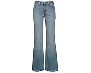 Low-rise flared jeans.